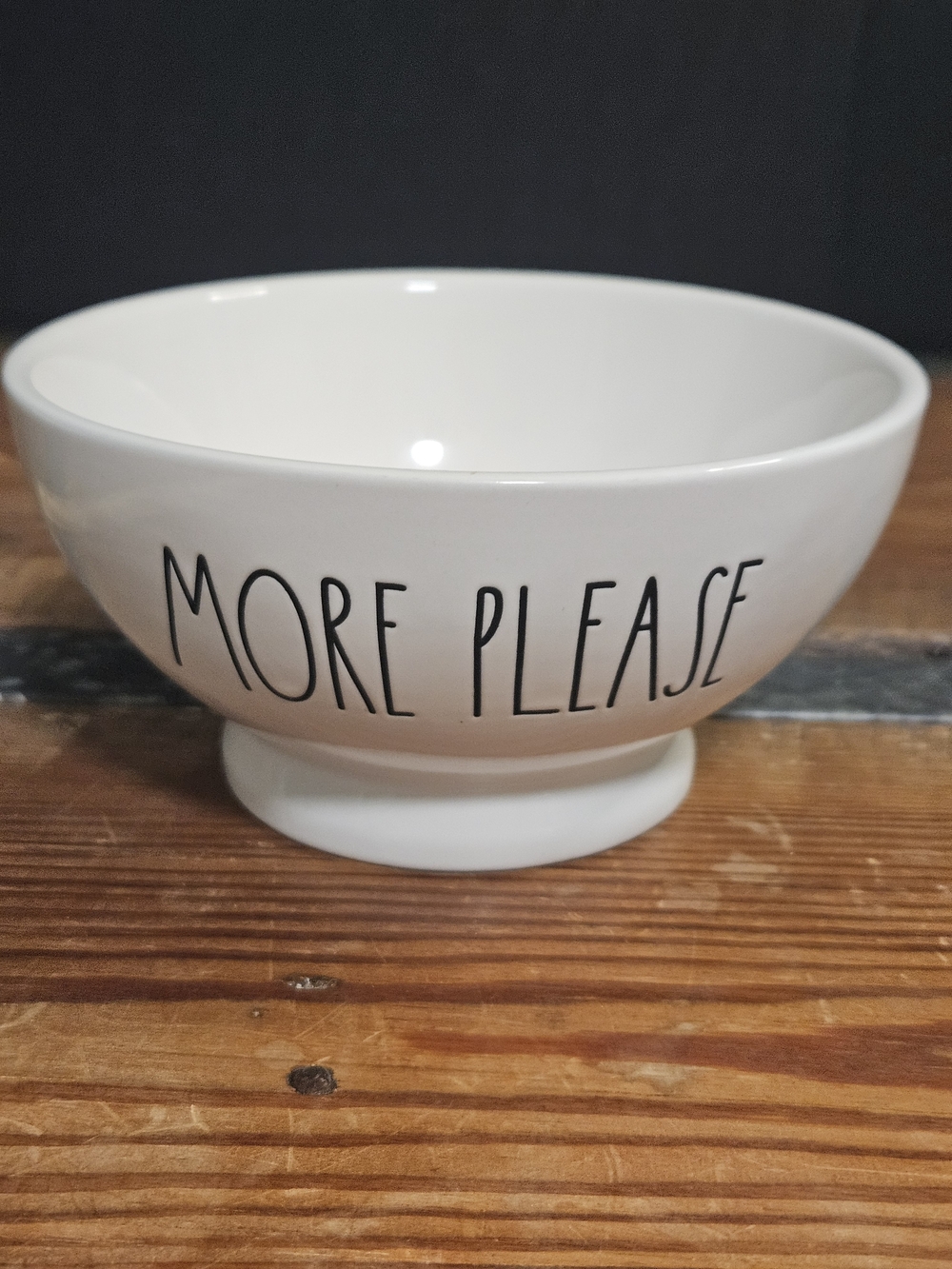 Rae Dunn White Ceramic 'More Please' Pedestal Bowl